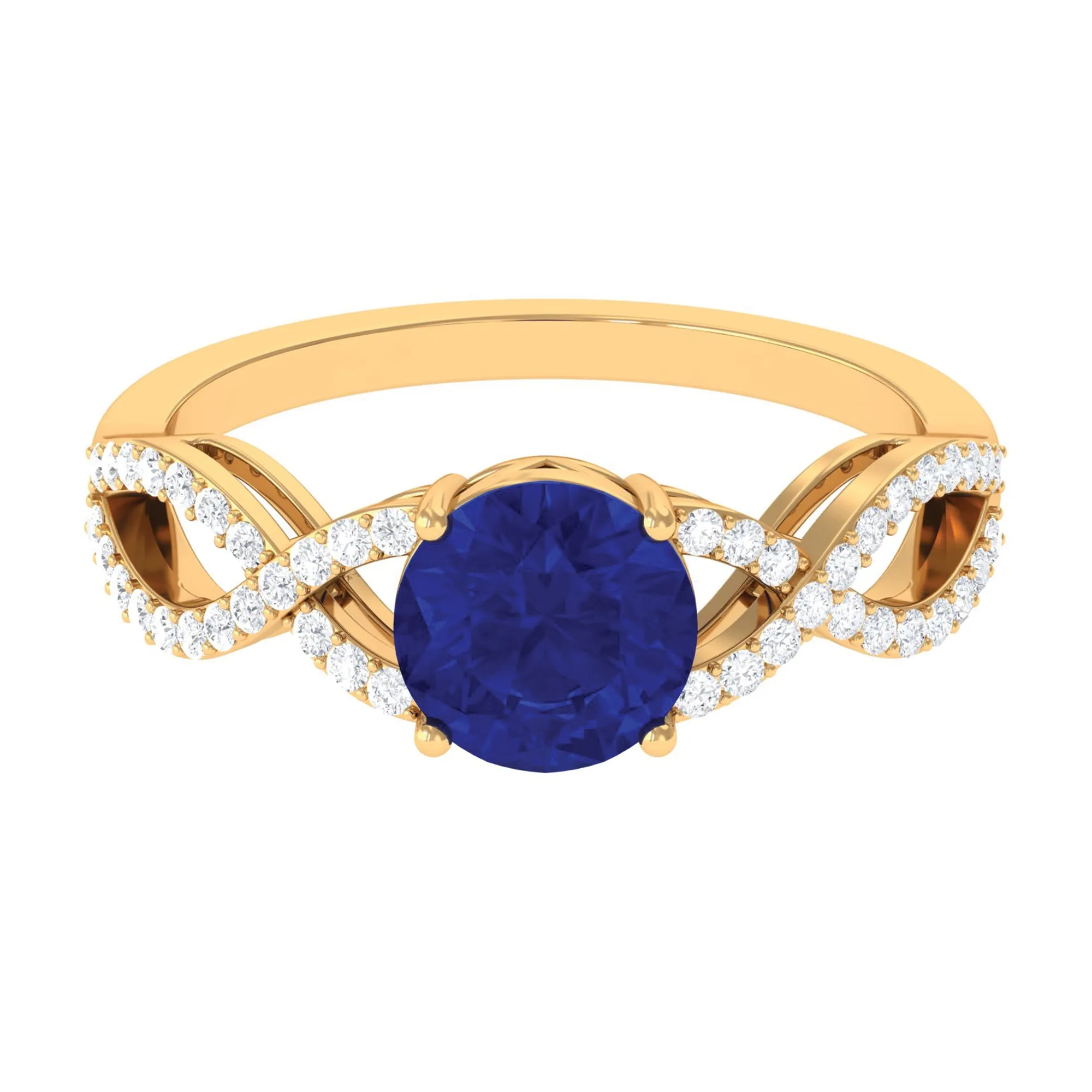 Certified Lab Grown Blue Sapphire Round Engagement Ring With Moissanite