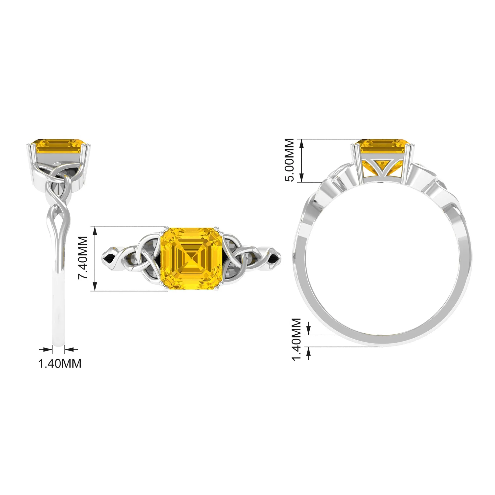 Certified Lab Grown Yellow Sapphire Celtic Solitaire Engagement Ring