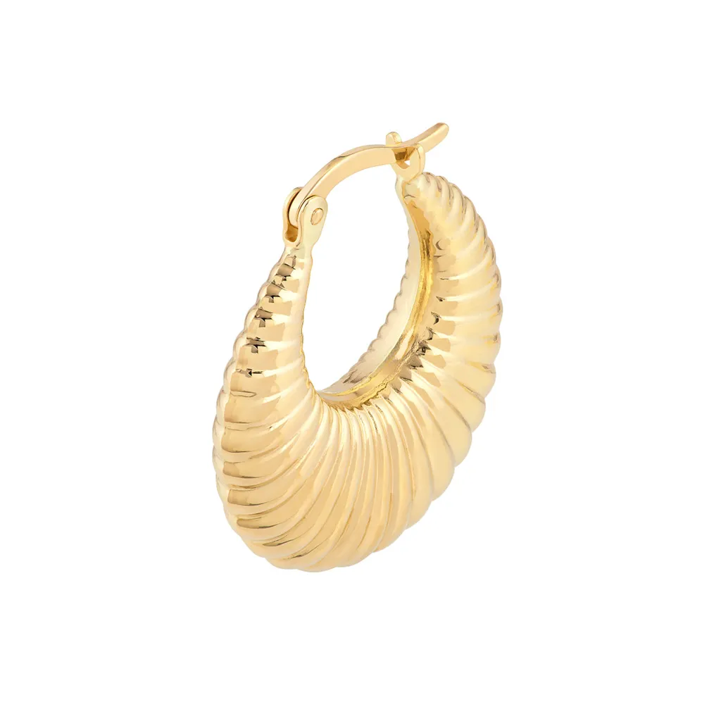 Chunky Gold Shrimp Hoop Earrings | Genuine 14K Yellow Gold