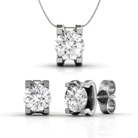 Clara 18k White Gold Plated Necklace and Earrings Jewelry Set with Solitaire Round Cut Swarovski Crystal