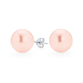 Classic Light Pink Drop Ball Earrings with Simulated Pearl in  Sterling Silver