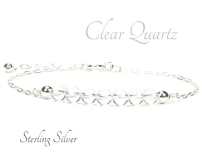 Clear Quartz Sterling Silver Beaded Bracelet