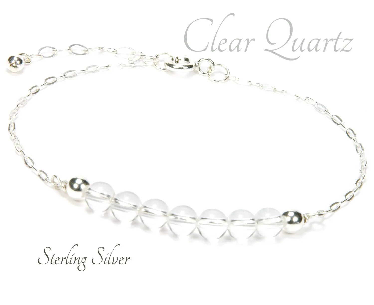 Clear Quartz Sterling Silver Beaded Bracelet
