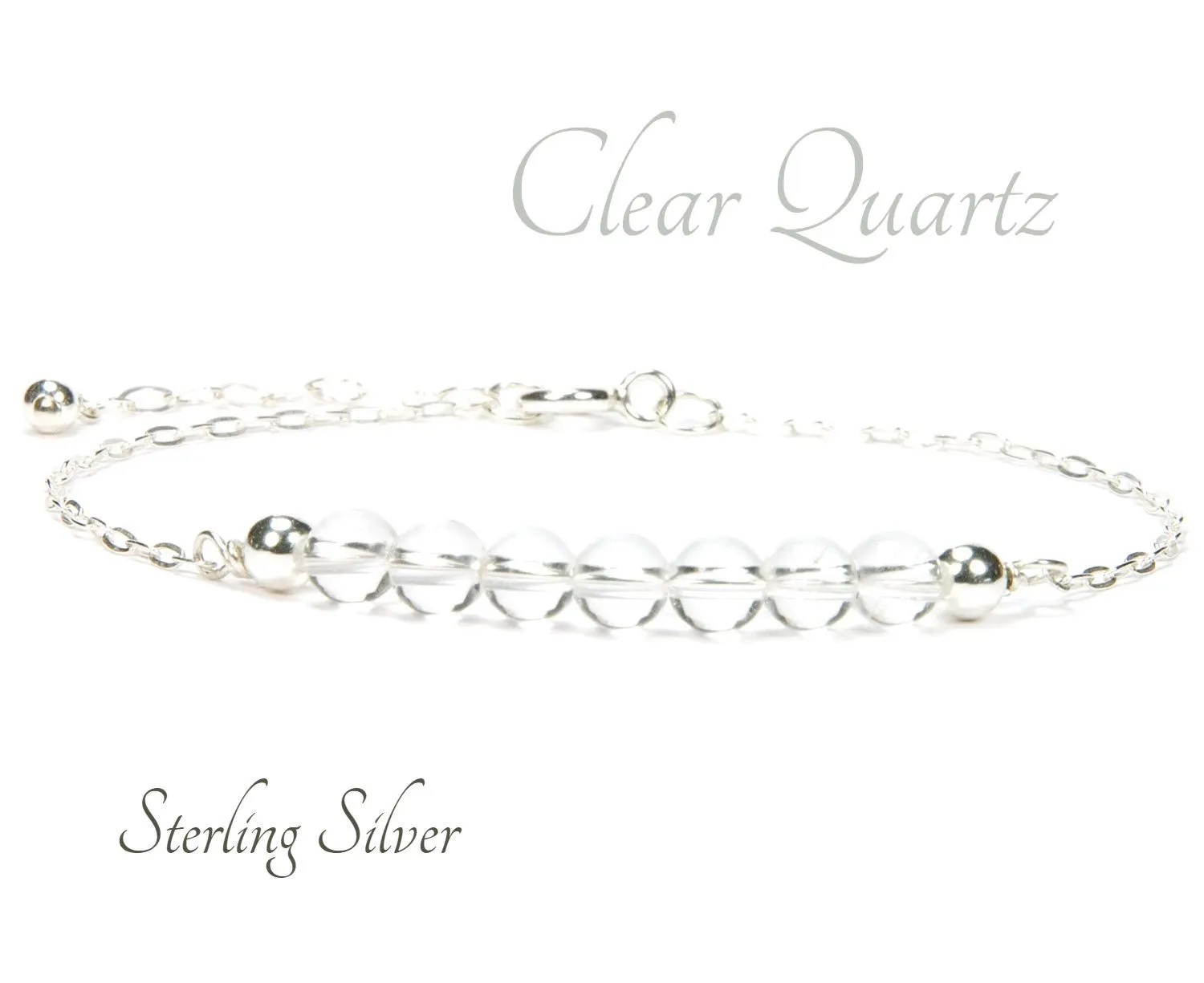 Clear Quartz Sterling Silver Beaded Bracelet