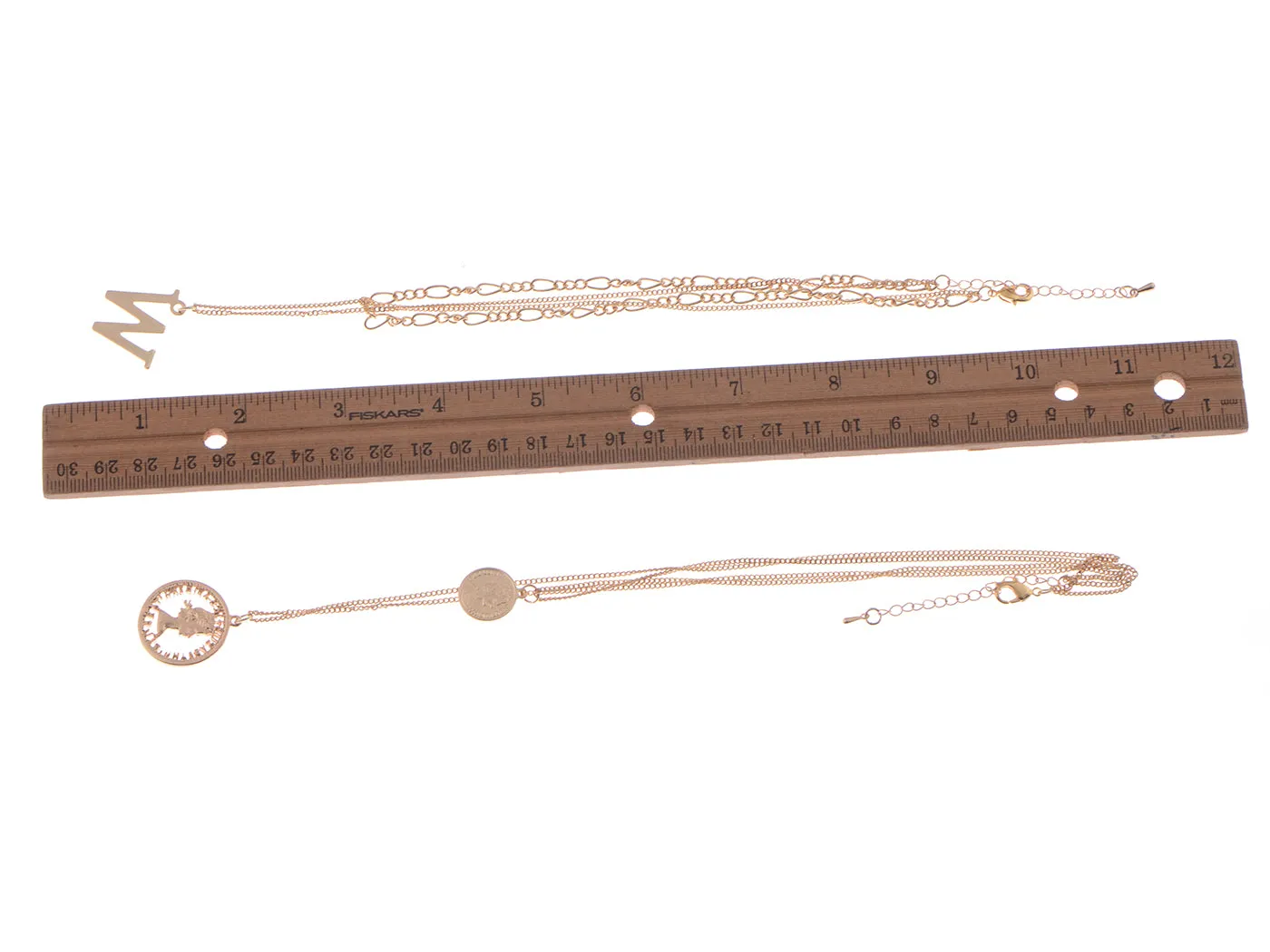 Coin Pendant W Initial Charm Layered Chains Choker Necklace Anniversary Set