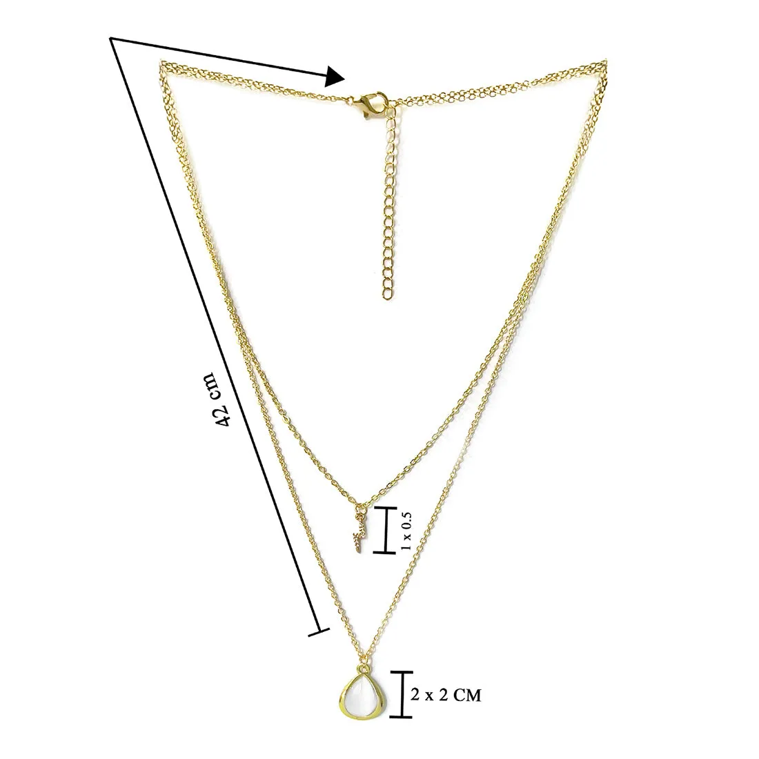 Contemporary Diamante Studded Lightning & Moonstone Teardrop Pendant Gold-Toned Multi-Layered Necklace