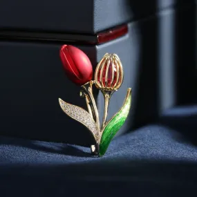 Copper Inlaid Cardigan Flower Pin Tulip Flower Brooch