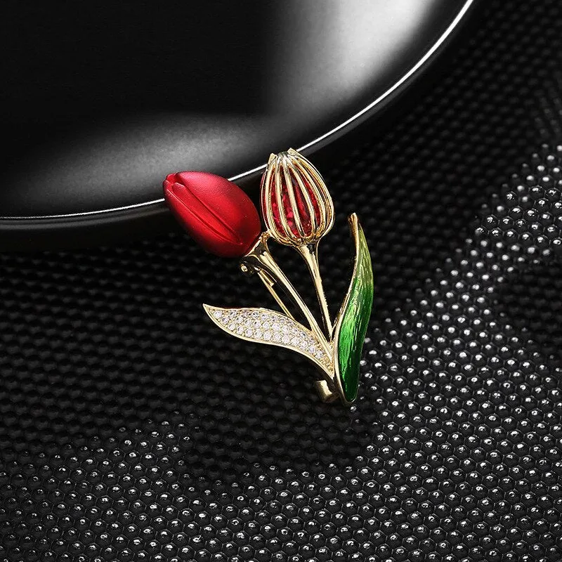 Copper Inlaid Cardigan Flower Pin Tulip Flower Brooch