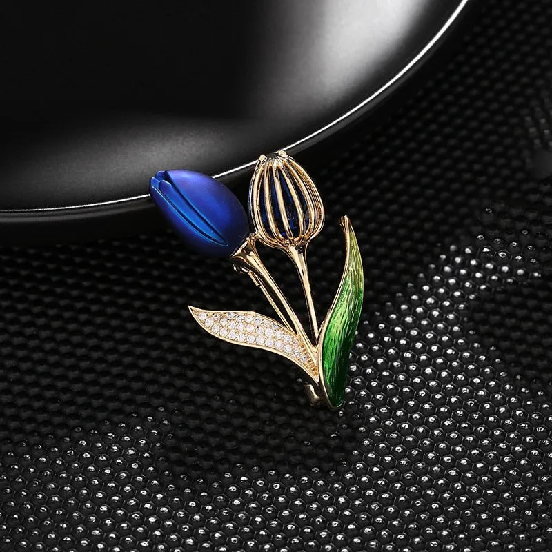 Copper Inlaid Cardigan Flower Pin Tulip Flower Brooch