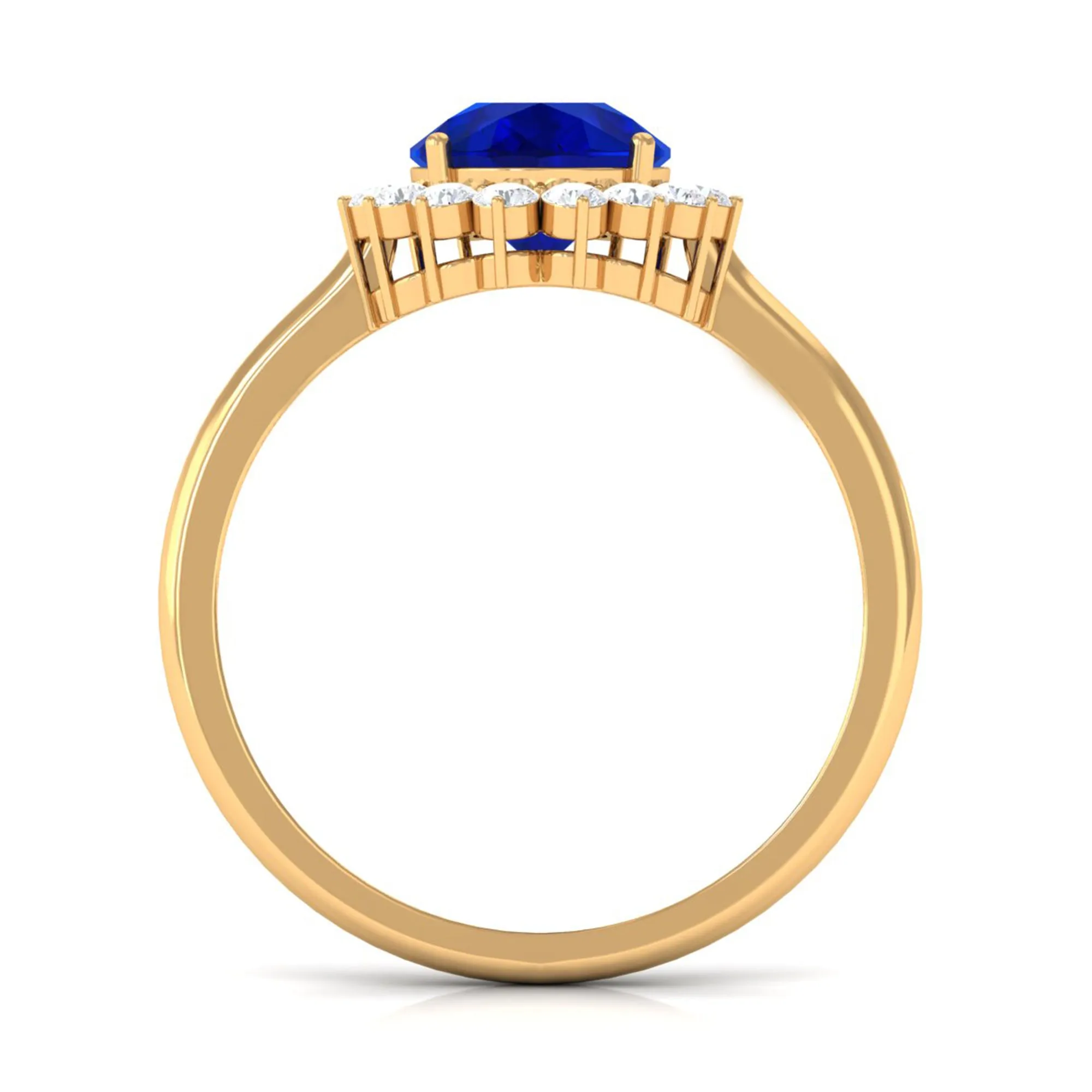 Created Blue Sapphire and Diamond Halo Teardrop Ring