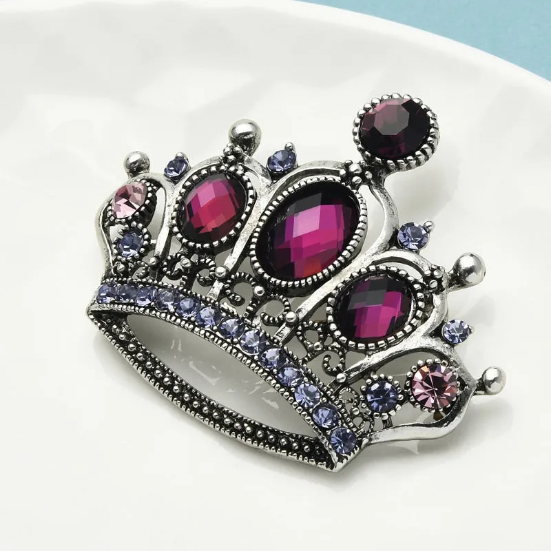 Crown Brooches Women Unisex Vintage Purple Rhinestone Crown Office Party Brooch