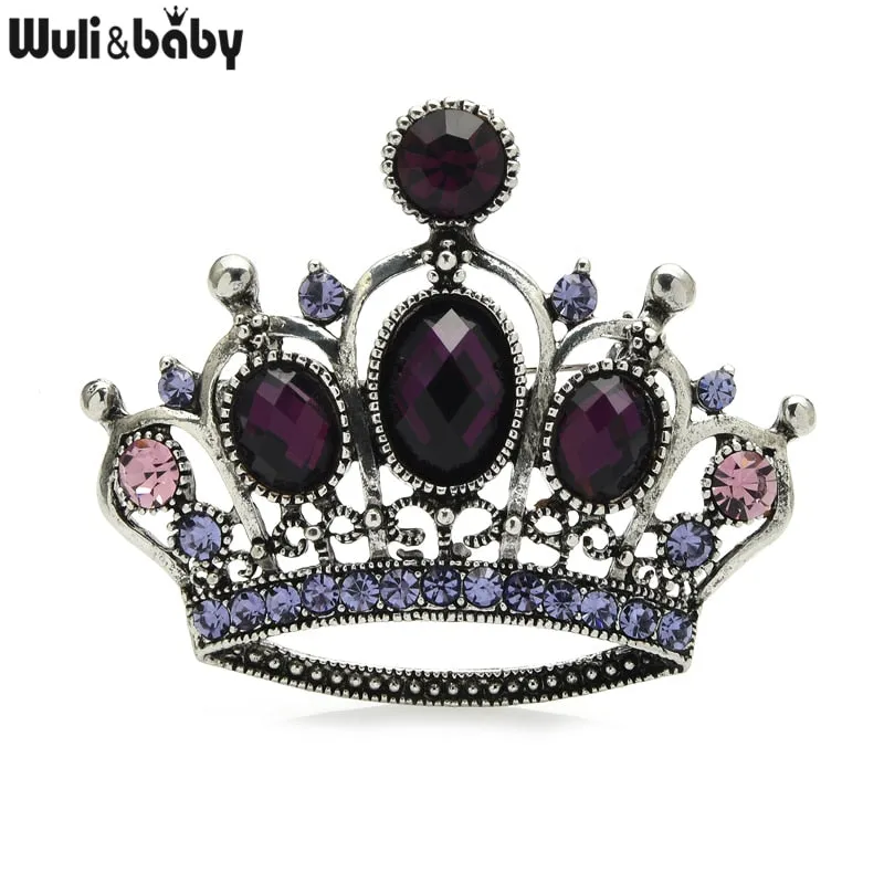 Crown Brooches Women Unisex Vintage Purple Rhinestone Crown Office Party Brooch