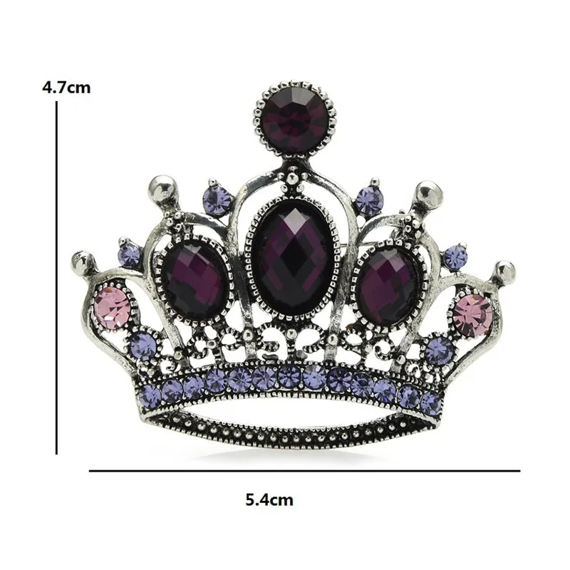 Crown Brooches Women Unisex Vintage Purple Rhinestone Crown Office Party Brooch