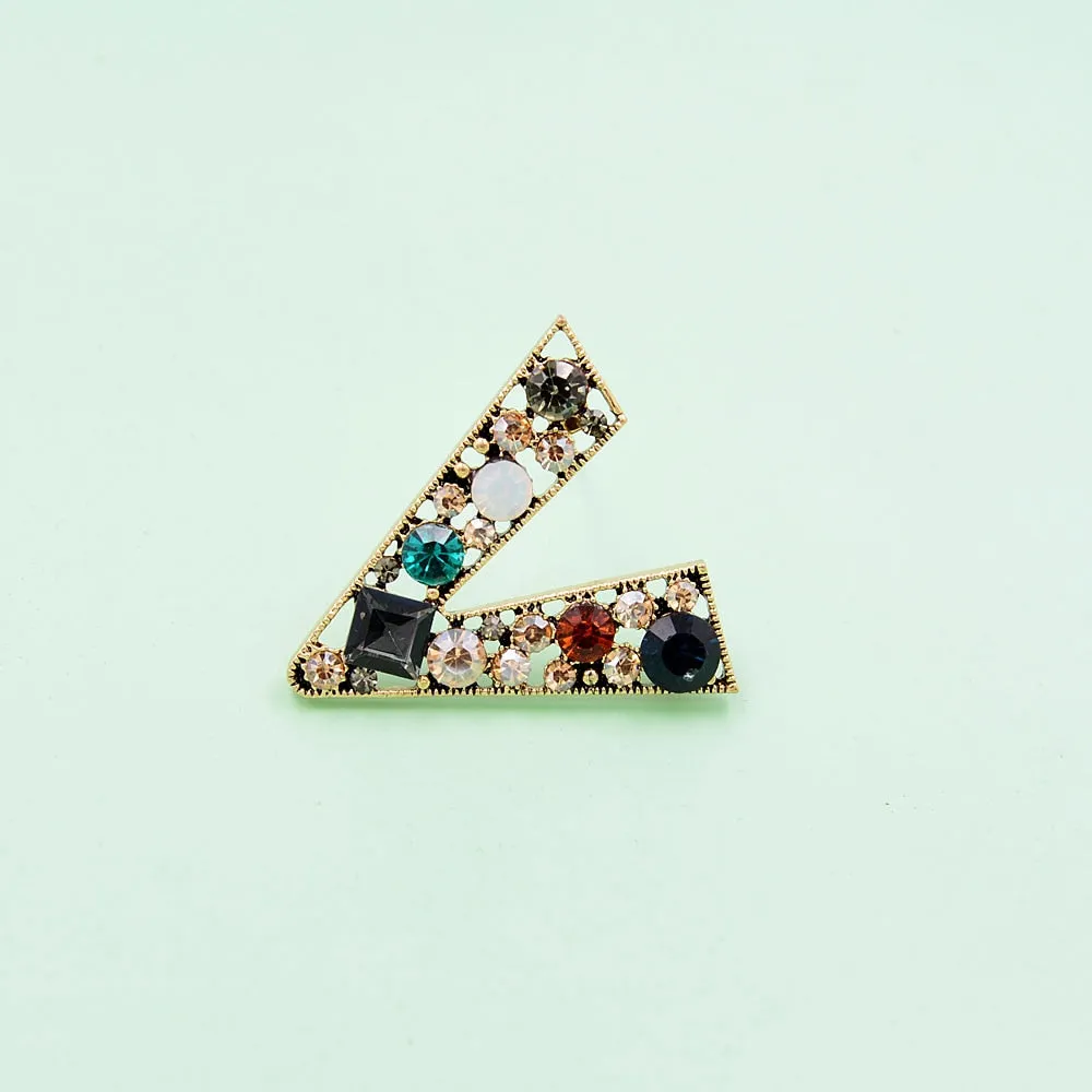 Crystal Letter V Brooches For Women Vintage Shining Fashion Pin Coat Accessories