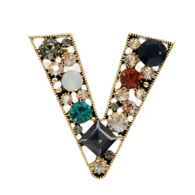 Crystal Letter V Brooches For Women Vintage Shining Fashion Pin Coat Accessories