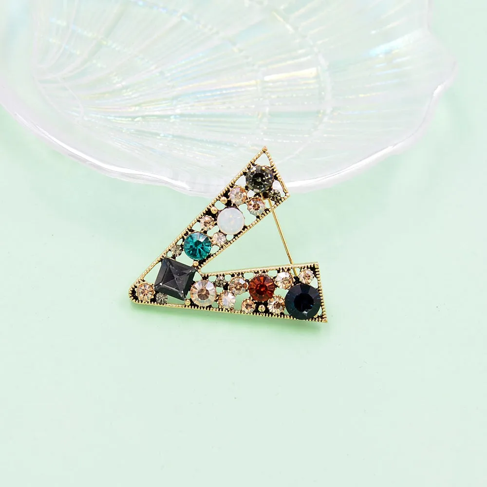 Crystal Letter V Brooches For Women Vintage Shining Fashion Pin Coat Accessories