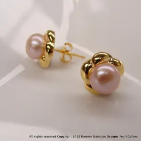 Cultured Freshwater Pink Pearl Gold Studs