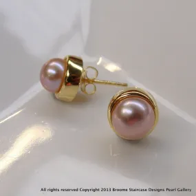 Cultured Freshwater Pink Pearl Studs Gold