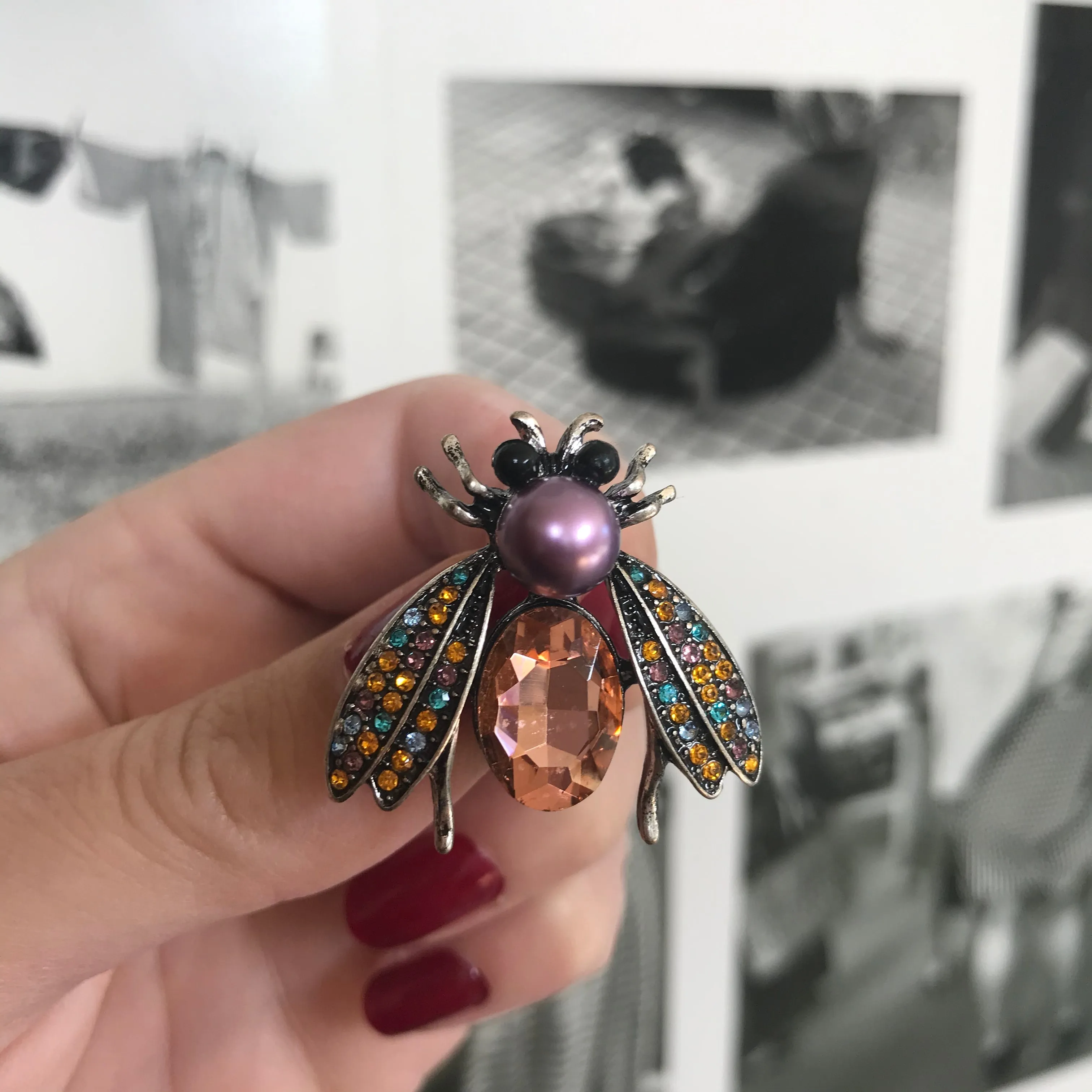 Cynthia Bee Brooch Peach and Purple