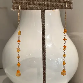 Delicate Long Orange Welo Opal Station Drop Earrings