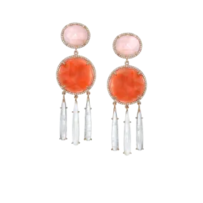 Diamond, Moonstone, and Opal Earrings