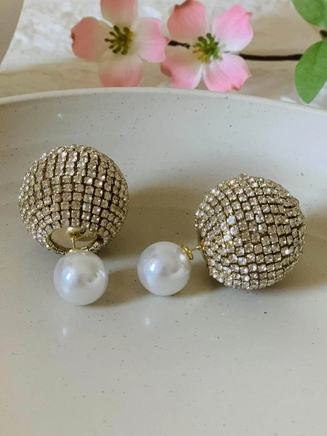 Double Glitter Pearl Studs Silver