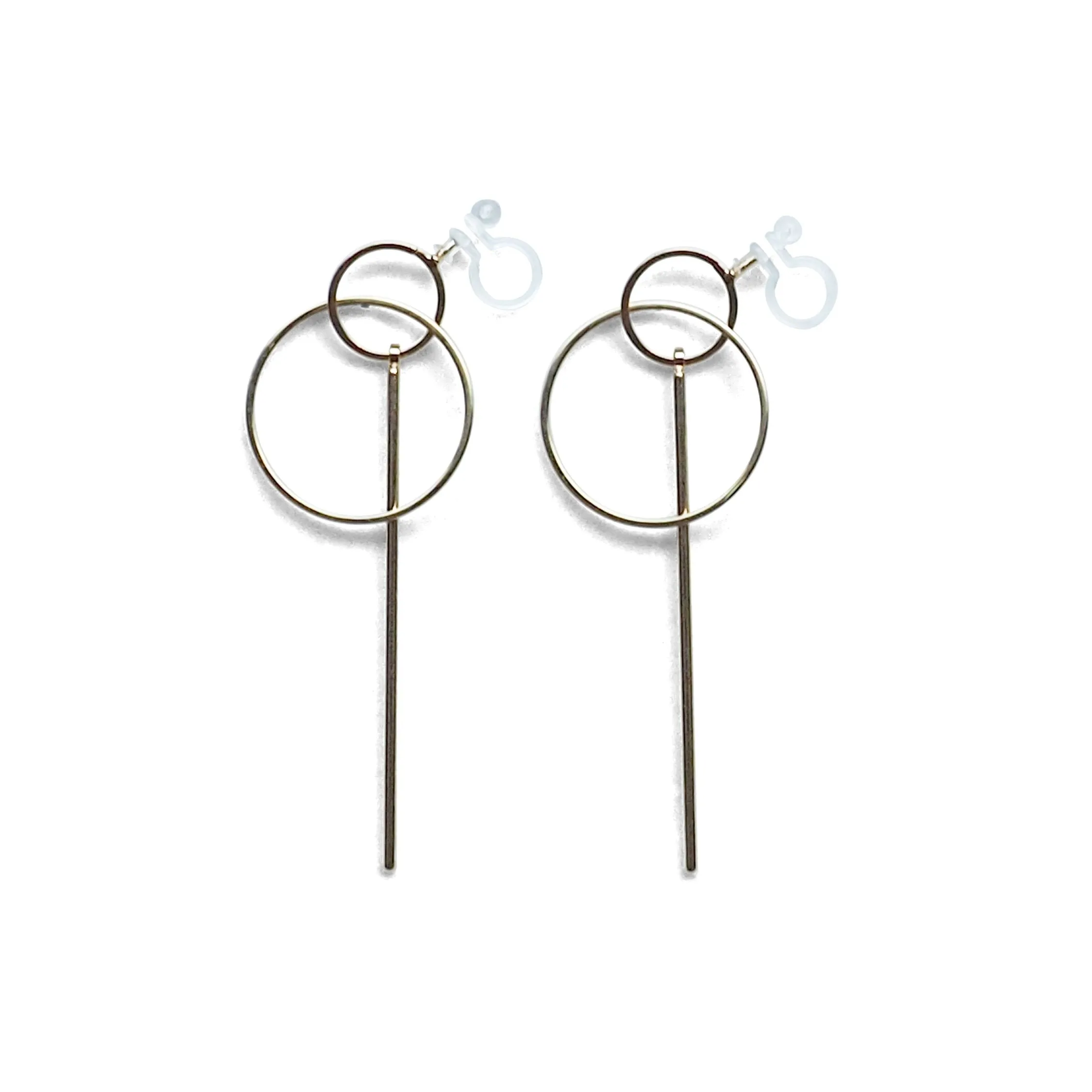 Double hoop with bar invisible clip on stud earrings ( Gold tone )