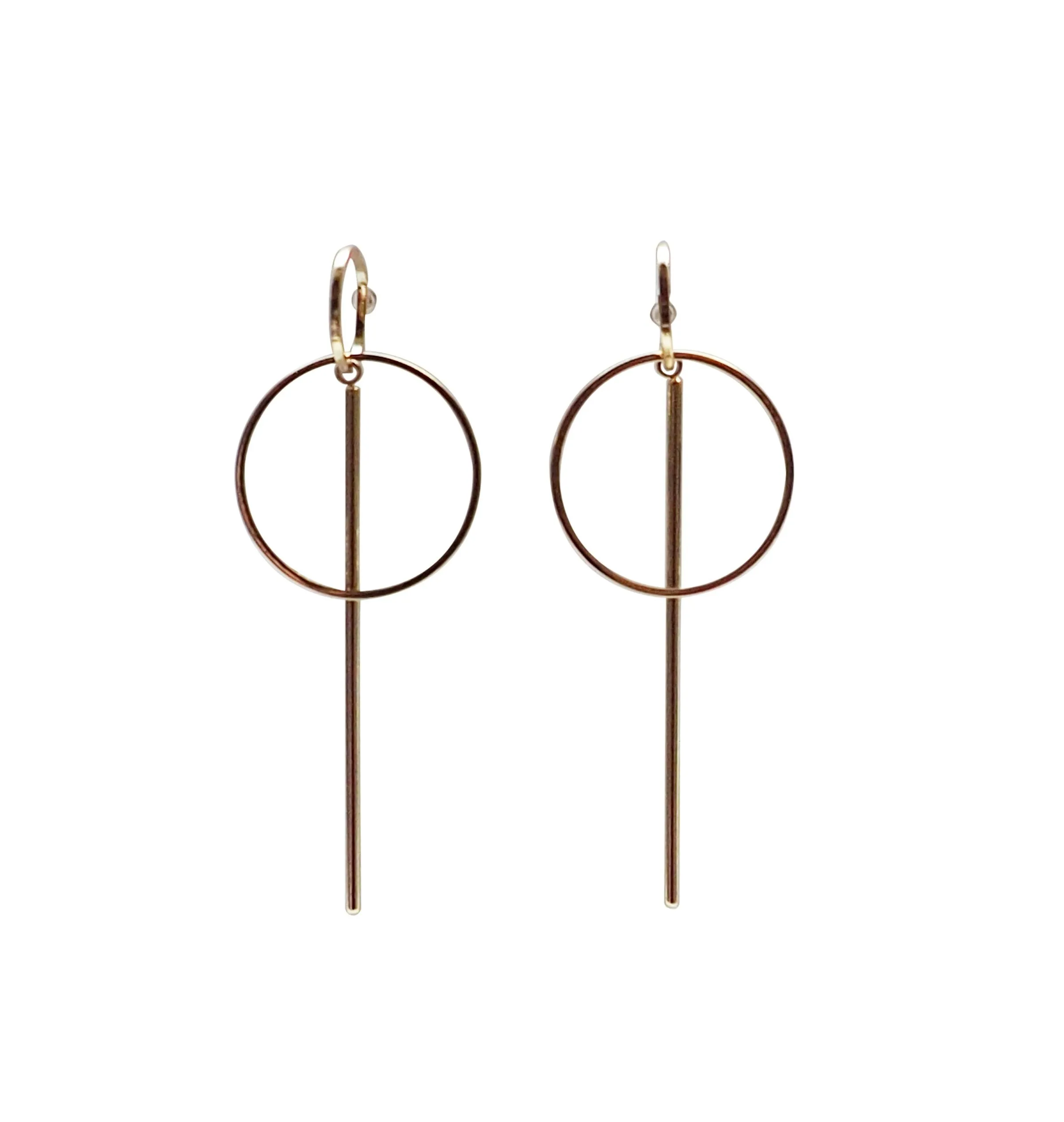 Double hoop with bar invisible clip on stud earrings ( Gold tone )