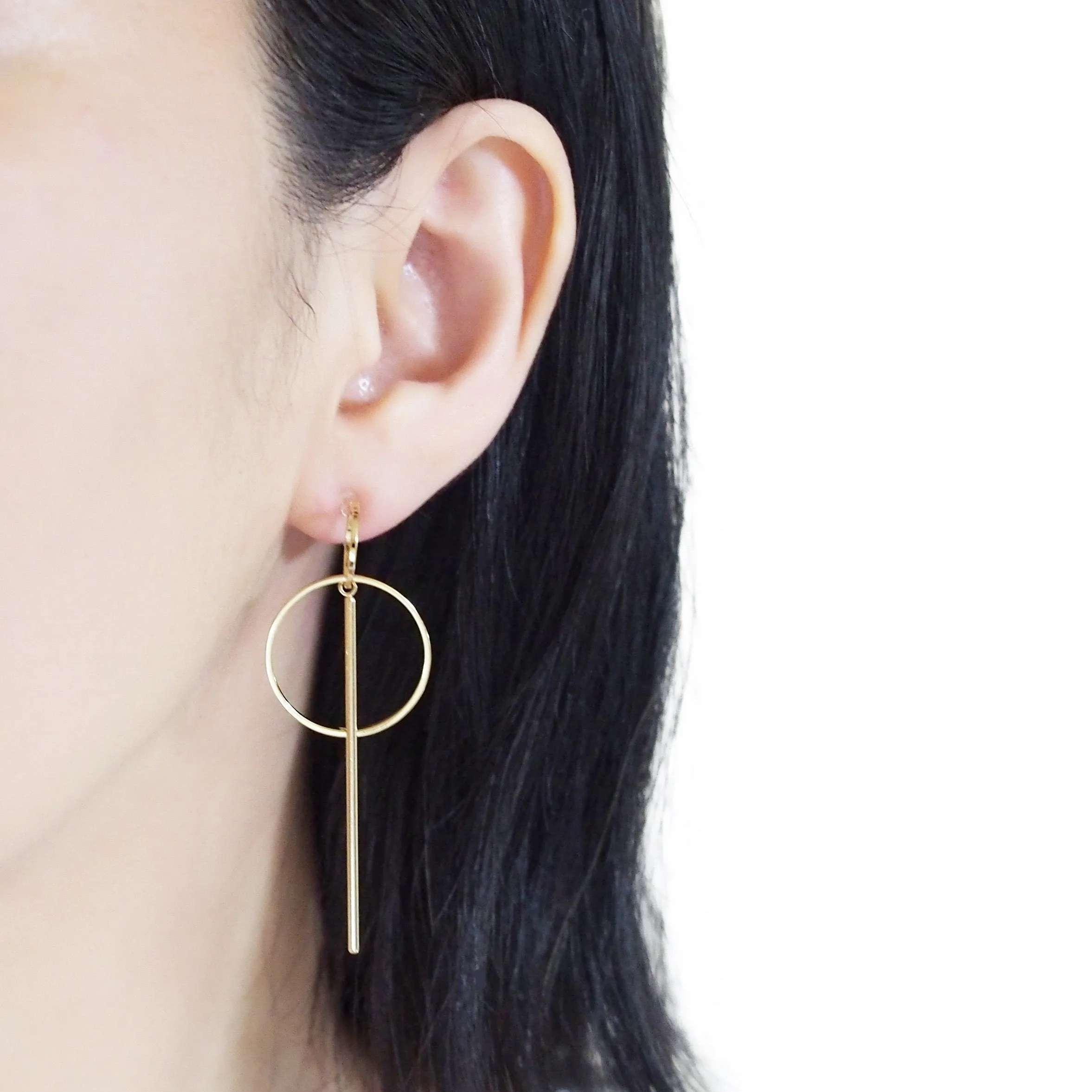 Double hoop with bar invisible clip on stud earrings ( Gold tone )