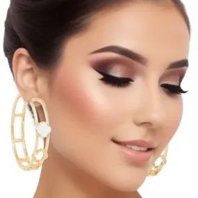 Elevate Your Style with Chic Gold-Tone White Clover Hoop Earrings