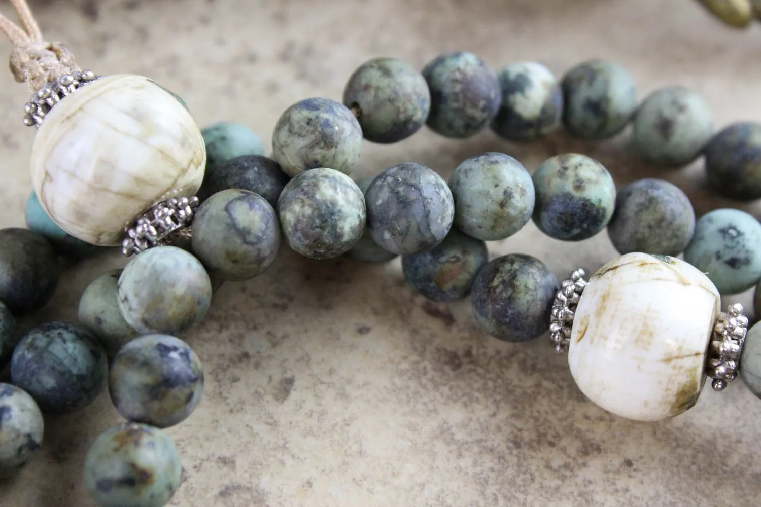 Encouraging African Turquoise Mala with Naga Shell Pendant