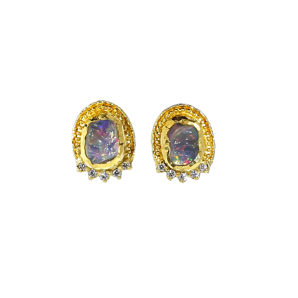 Fire Opal And Diamond Earrings