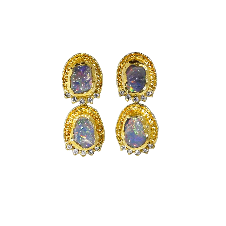 Fire Opal And Diamond Earrings