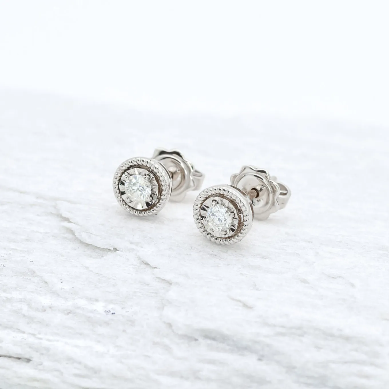 Genuine Diamond Studs - Real Solid Gold Earrings - White Gold Earrings Studs