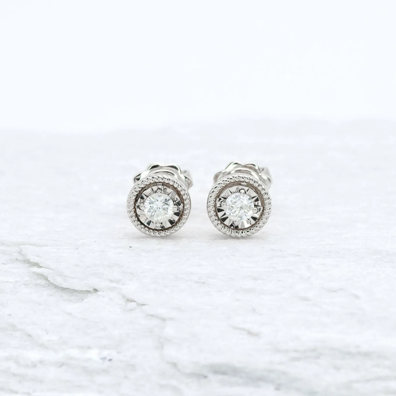 Genuine Diamond Studs - Real Solid Gold Earrings - White Gold Earrings Studs