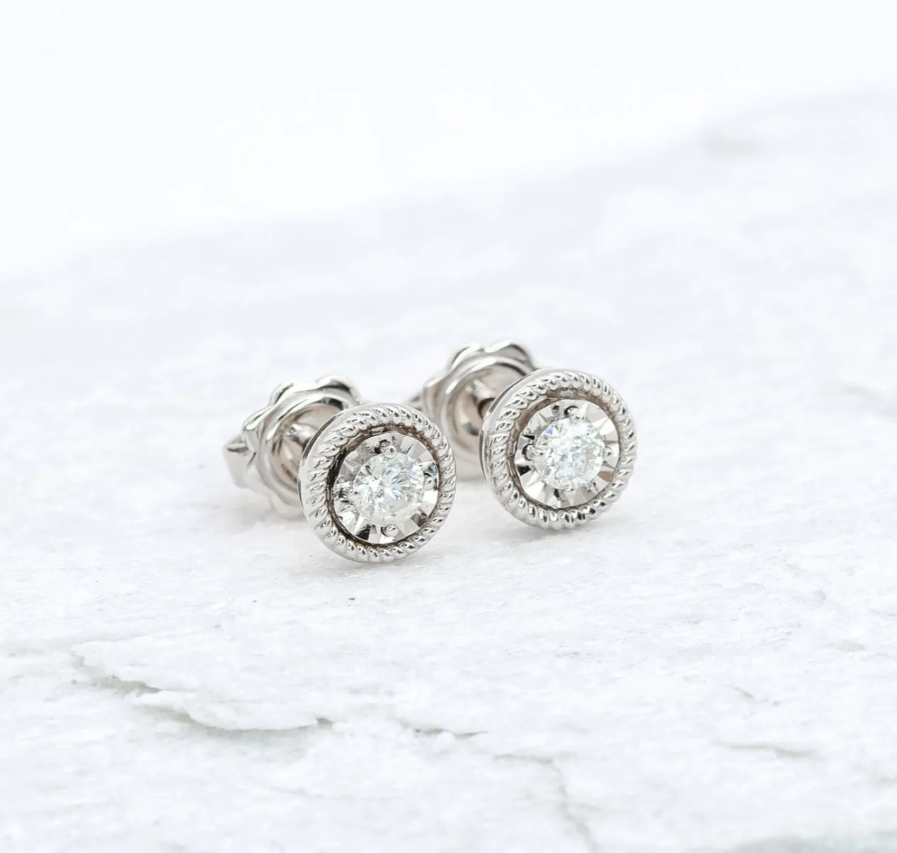 Genuine Diamond Studs - Real Solid Gold Earrings - White Gold Earrings Studs