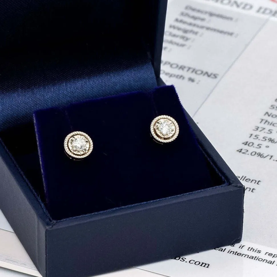 Genuine Diamond Studs - Real Solid Gold Earrings - White Gold Earrings Studs