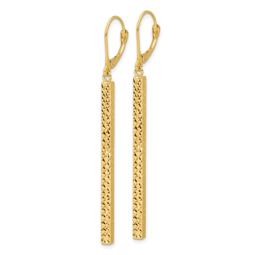Gold Leslie's 14K Polished and Diamond-cut Bar Dangle Leverback Earrings - Model LE2412