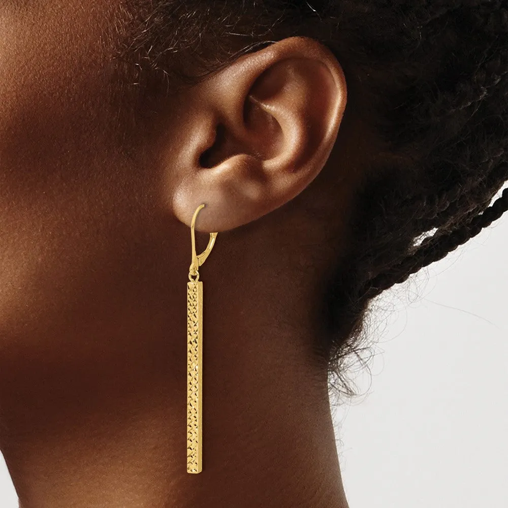 Gold Leslie's 14K Polished and Diamond-cut Bar Dangle Leverback Earrings - Model LE2412