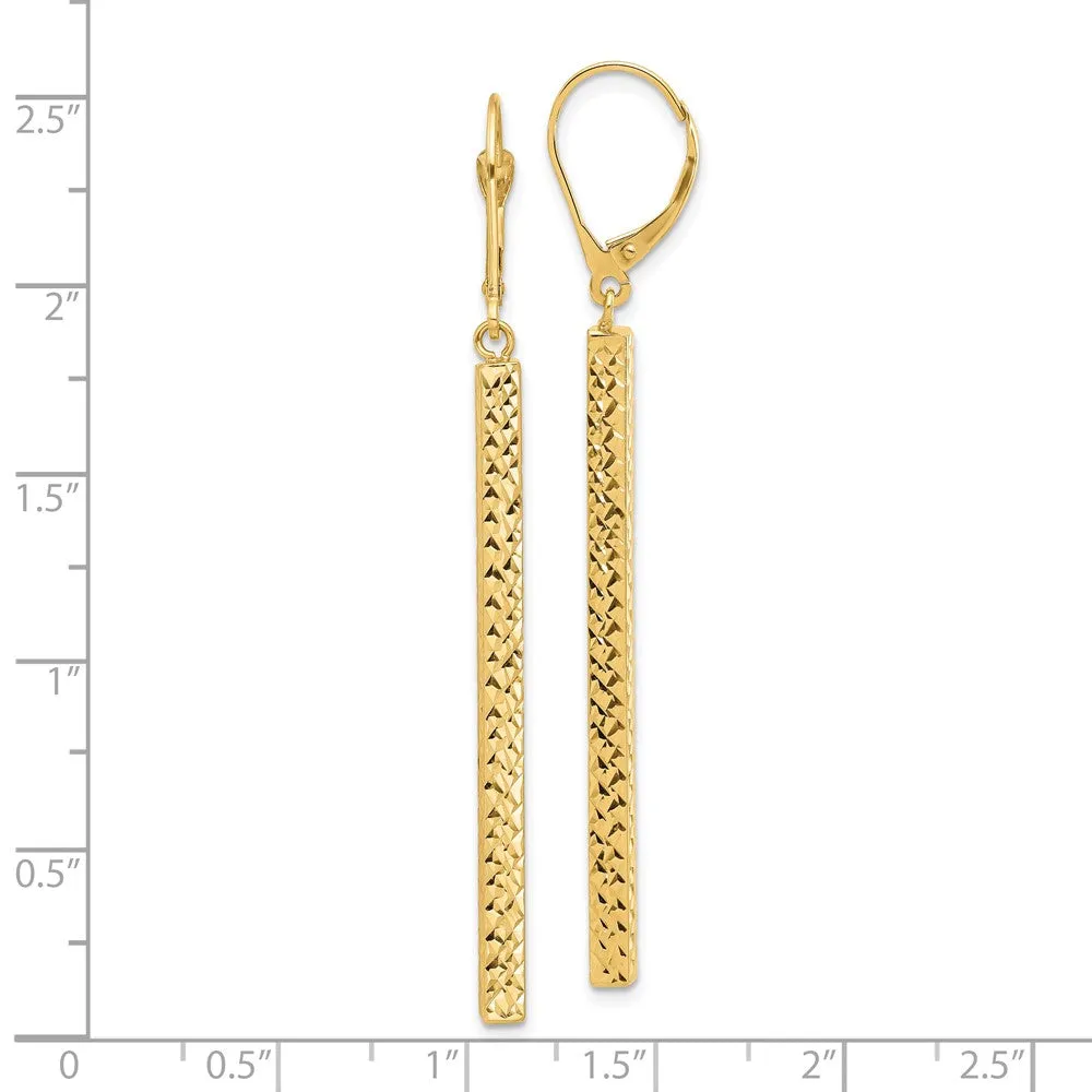 Gold Leslie's 14K Polished and Diamond-cut Bar Dangle Leverback Earrings - Model LE2412