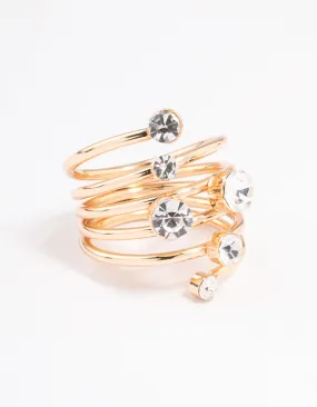 Gold Multi Diamante Twisted Ring