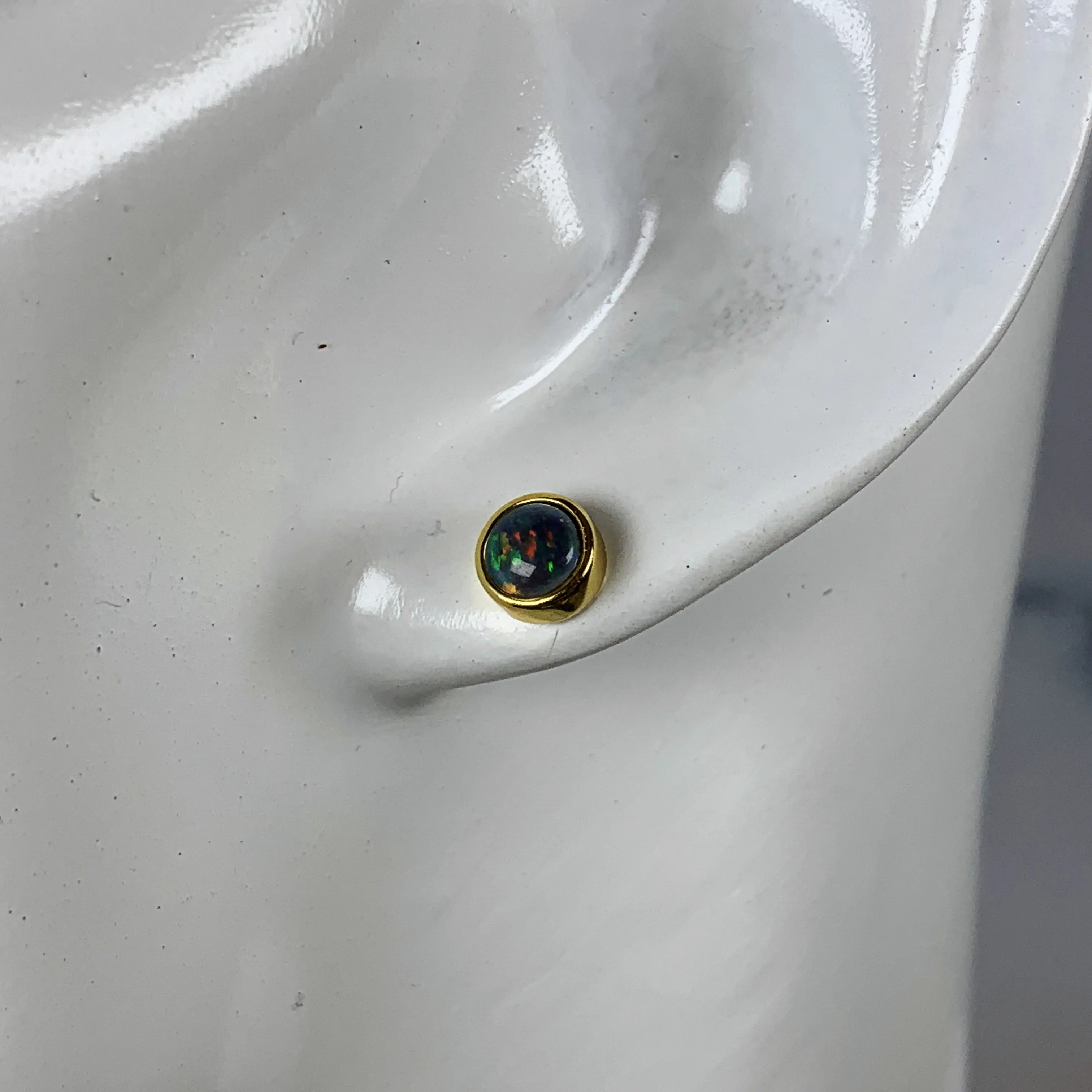 Gold plated silver 5mm Opal triplet bezel set studs