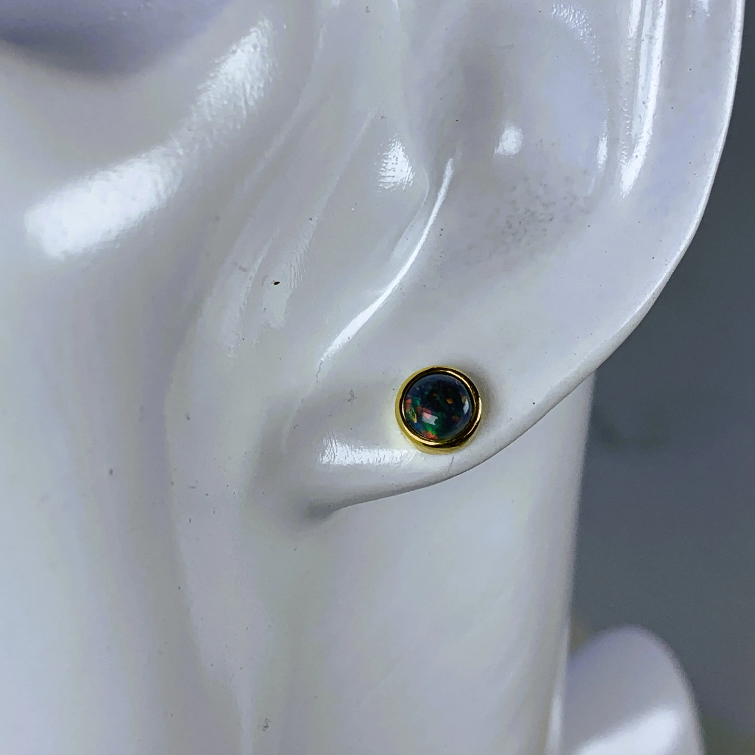 Gold plated silver 5mm Opal triplet bezel set studs