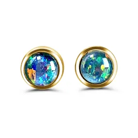 Gold plated silver 5mm Opal triplet bezel set studs
