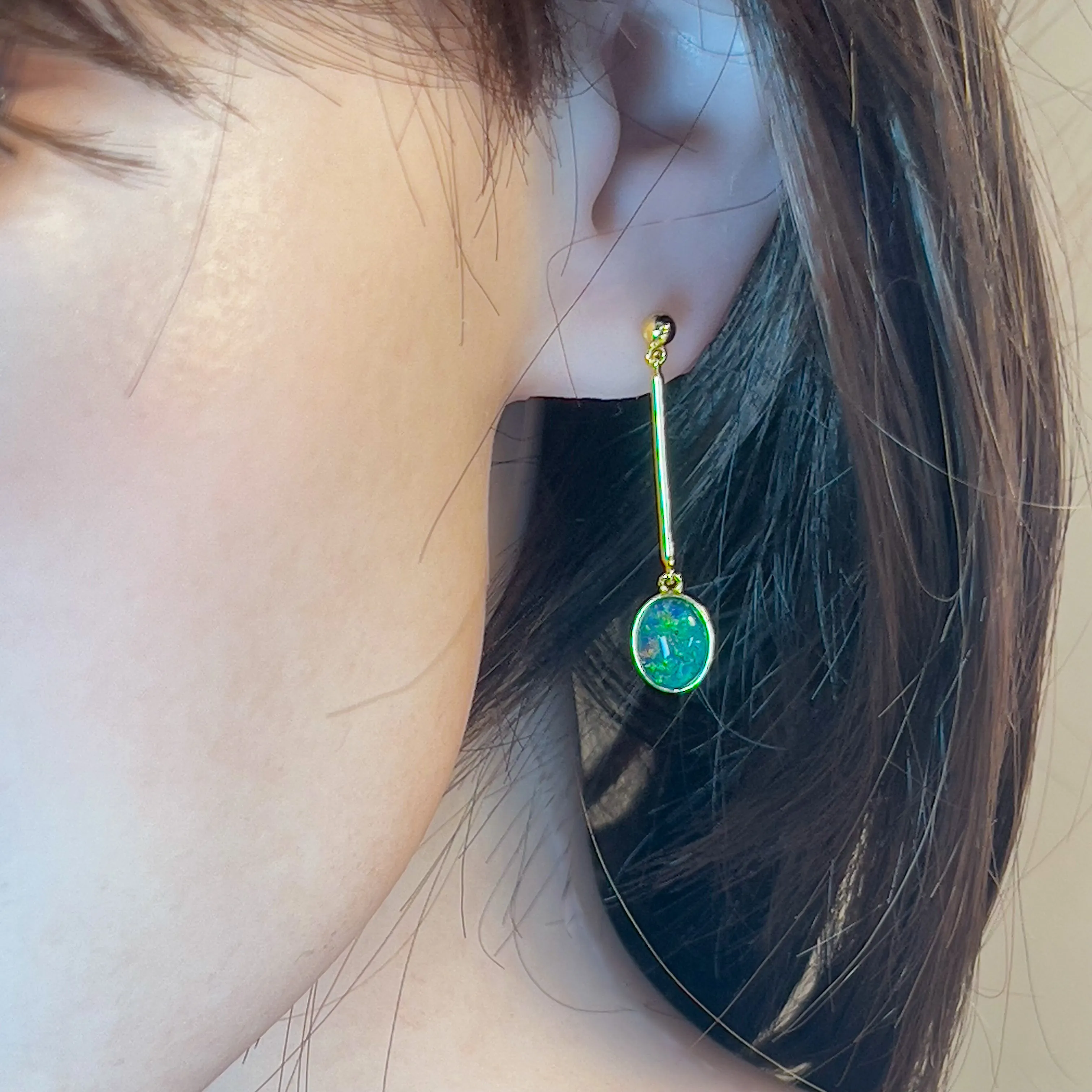 Gold Plated Sterling Silver Dangle earrings 9x7mm Triplet Opals