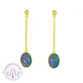 Gold Plated Sterling Silver Dangle earrings 9x7mm Triplet Opals