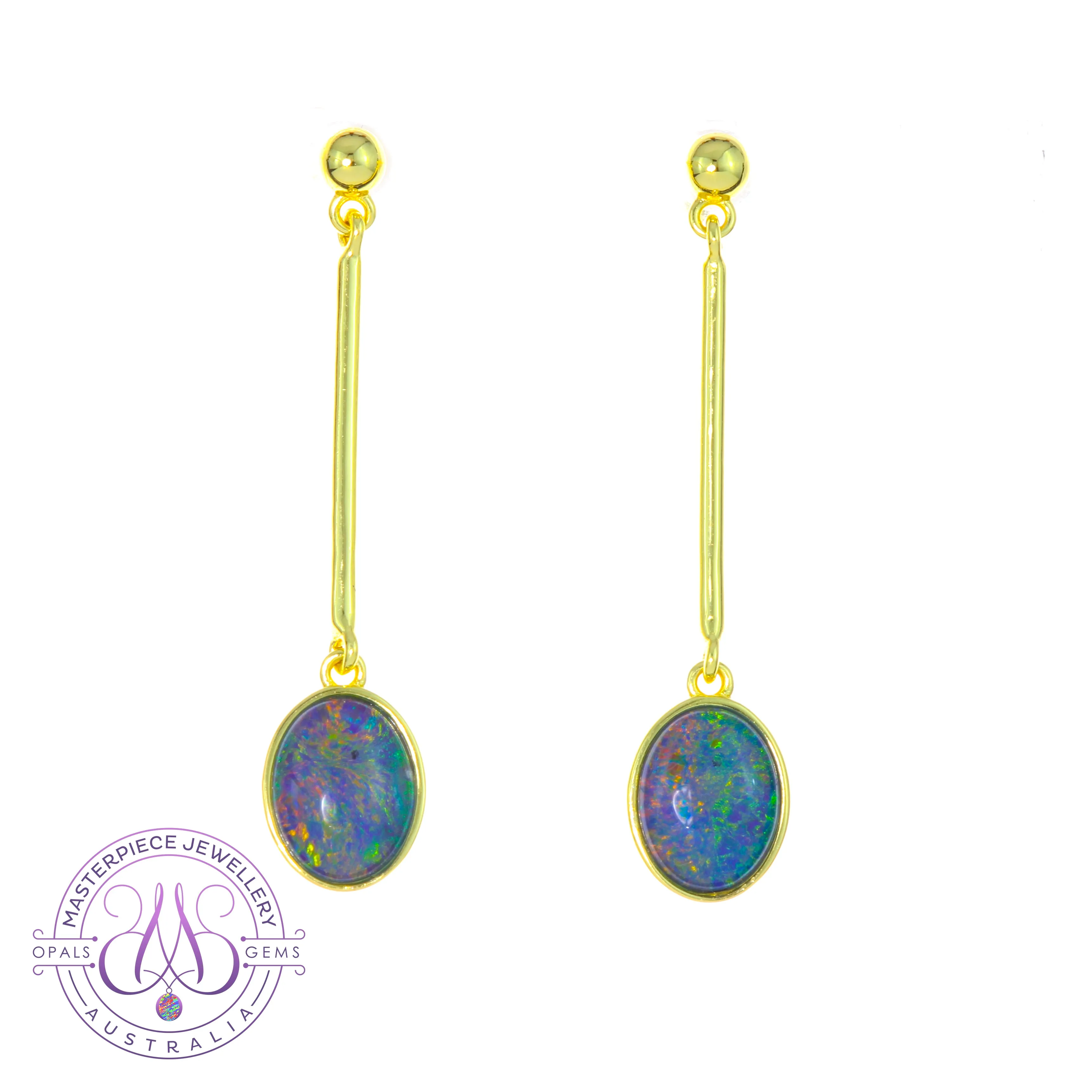 Gold Plated Sterling Silver Dangle earrings 9x7mm Triplet Opals