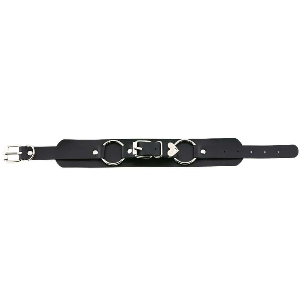 Goth 'All the Way' Heart Buckle Black or Blue PU Choker