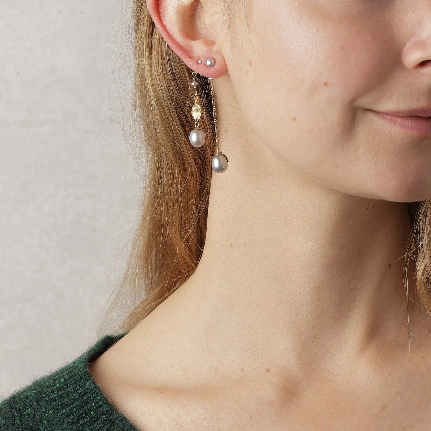 Grey Freshwater Pearl 'Back To Basics' Long-Drop Gold Plated Earrings
