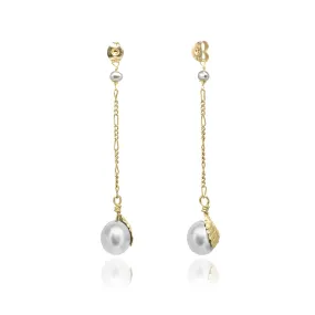 Grey Freshwater Pearl 'Back To Basics' Long-Drop Gold Plated Earrings